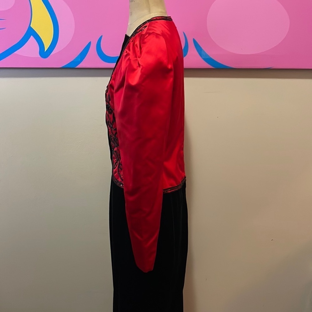 Givenchy Red Silk Black Sequin Velvet Matador Gown 1980s - Picture 12 of 16